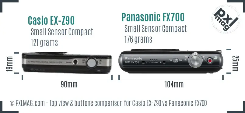 Casio EX-Z90 vs Panasonic FX700 top view buttons comparison