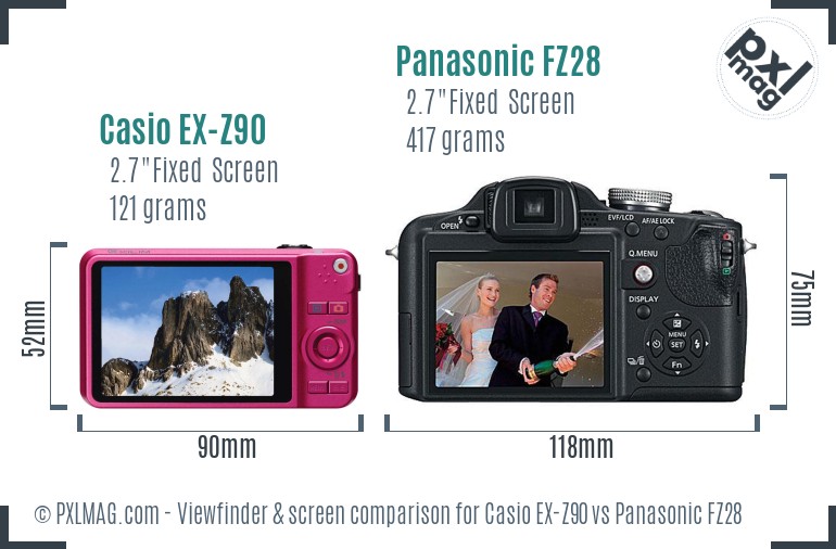 Casio EX-Z90 vs Panasonic FZ28 Screen and Viewfinder comparison
