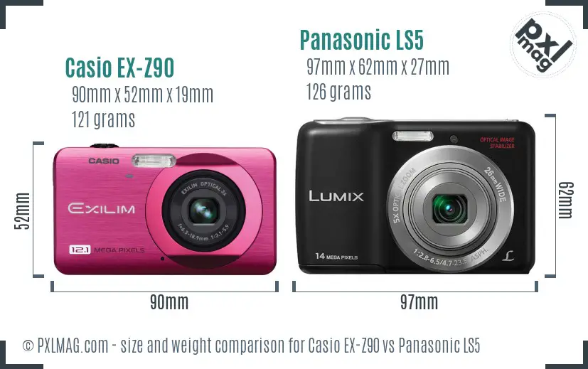 Casio EX-Z90 vs Panasonic LS5 size comparison