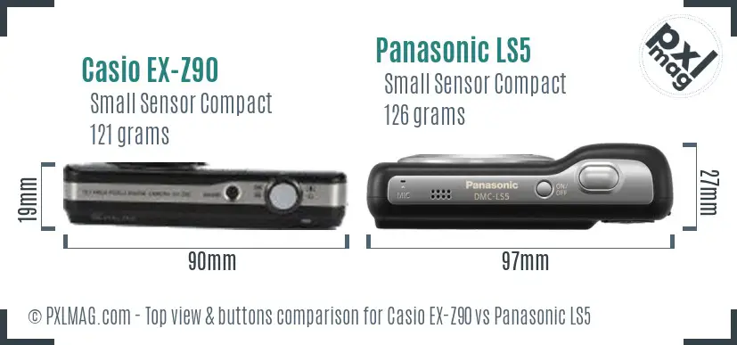 Casio EX-Z90 vs Panasonic LS5 top view buttons comparison