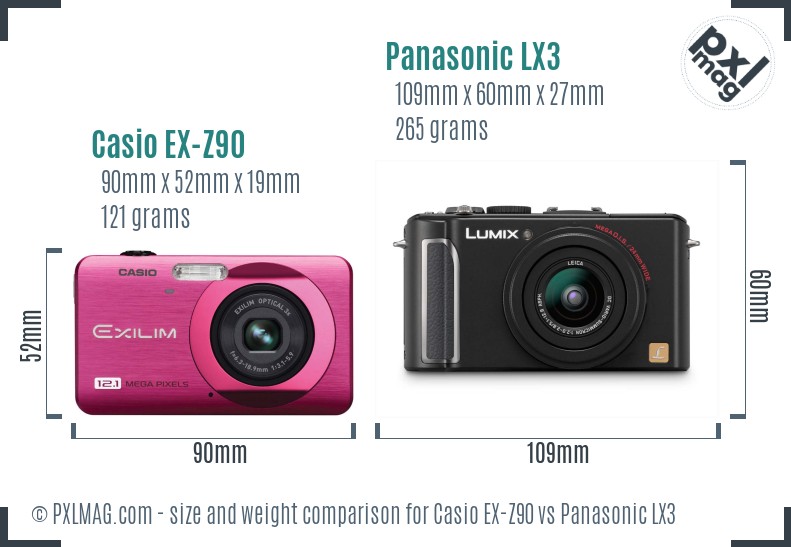 Casio EX-Z90 vs Panasonic LX3 size comparison Casio EX-Z90 vs Panasonic LX3 size comparison