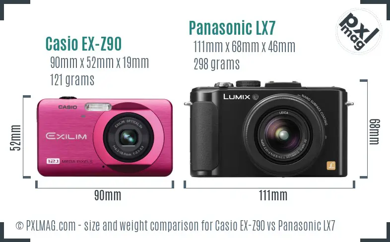 Casio EX-Z90 vs Panasonic LX7 size comparison