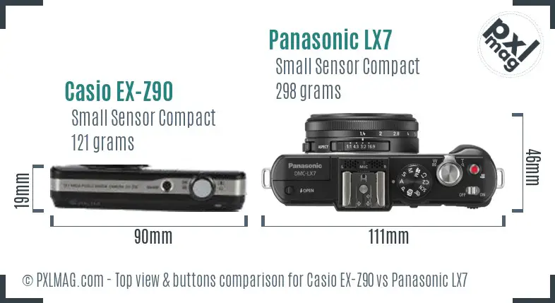 Casio EX-Z90 vs Panasonic LX7 top view buttons comparison