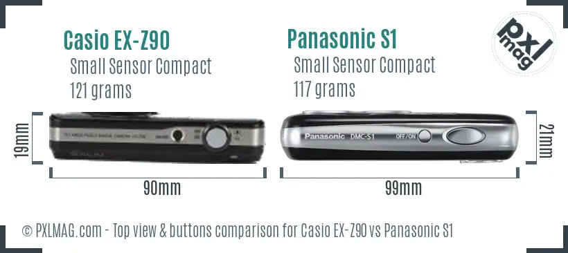Casio EX-Z90 vs Panasonic S1 top view buttons comparison