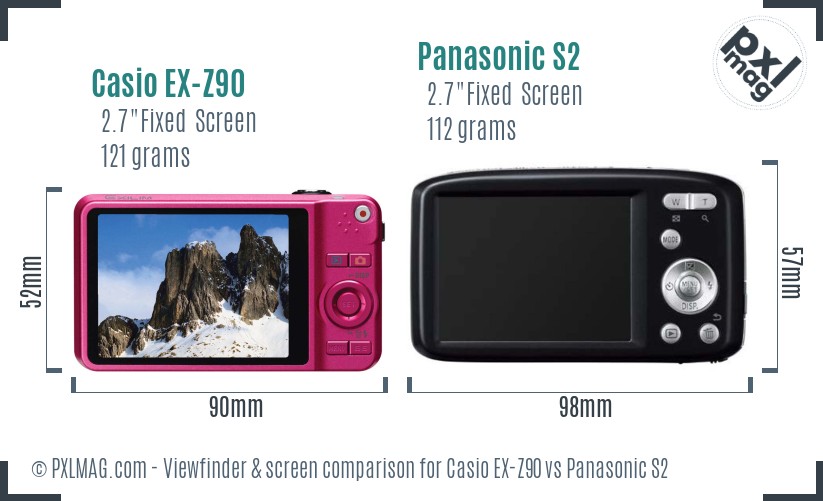 Casio EX-Z90 vs Panasonic S2 Screen and Viewfinder comparison