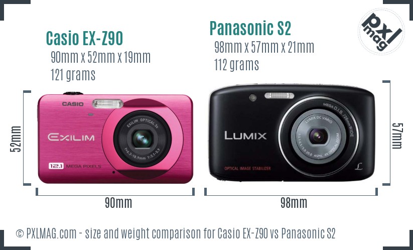 Casio EX-Z90 vs Panasonic S2 size comparison