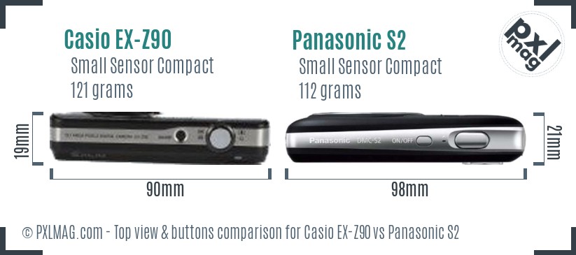 Casio EX-Z90 vs Panasonic S2 top view buttons comparison