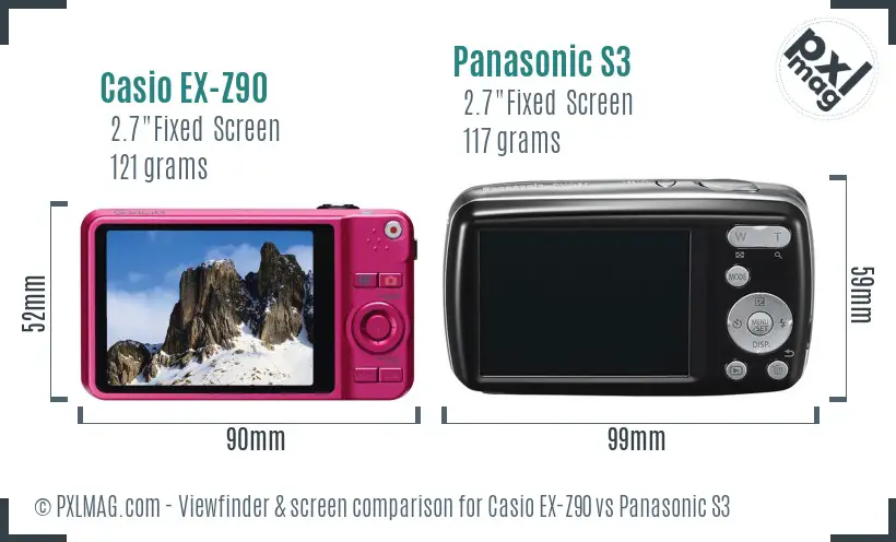 Casio EX-Z90 vs Panasonic S3 Screen and Viewfinder comparison