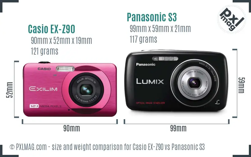 Casio EX-Z90 vs Panasonic S3 size comparison