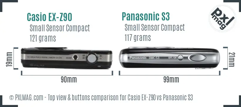 Casio EX-Z90 vs Panasonic S3 top view buttons comparison