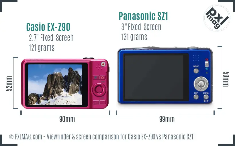 Casio EX-Z90 vs Panasonic SZ1 Screen and Viewfinder comparison