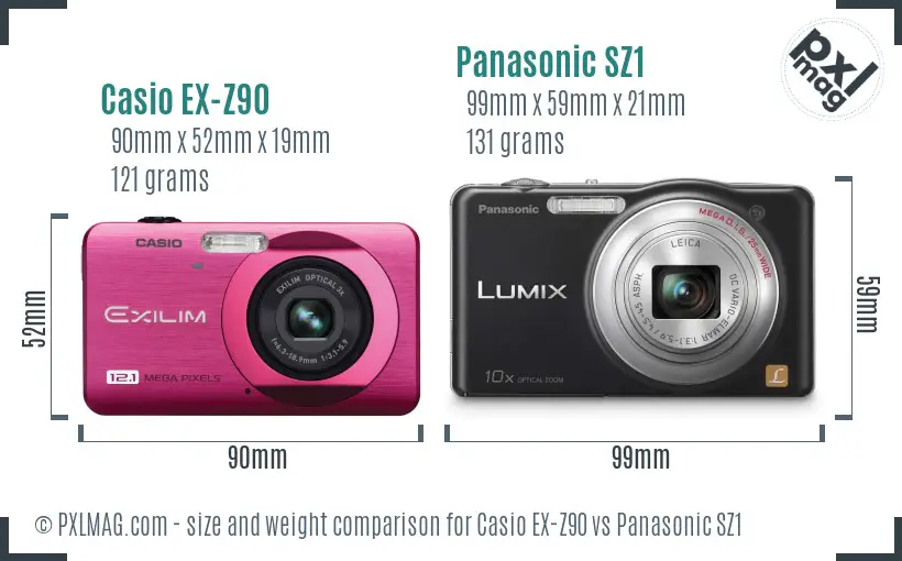 Casio EX-Z90 vs Panasonic SZ1 size comparison