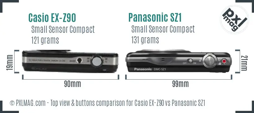 Casio EX-Z90 vs Panasonic SZ1 top view buttons comparison