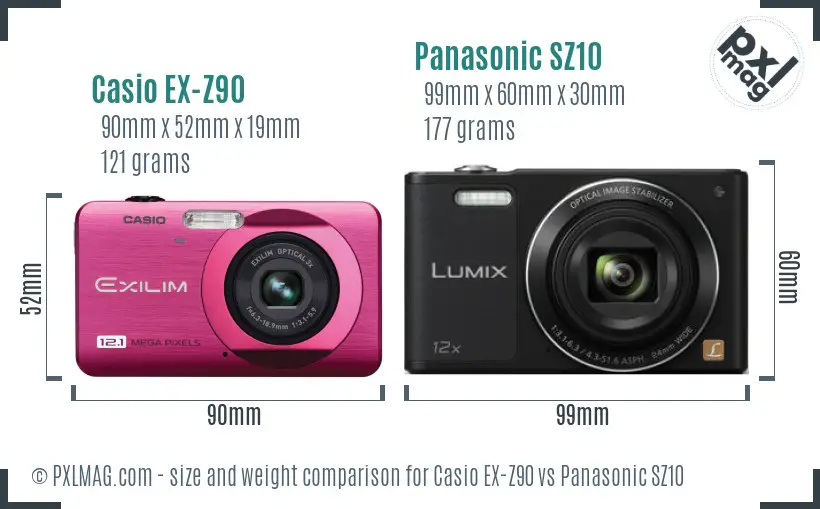 Casio EX-Z90 vs Panasonic SZ10 size comparison Casio EX-Z90 vs Panasonic SZ10 size comparison