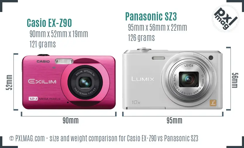 Casio EX-Z90 vs Panasonic SZ3 size comparison