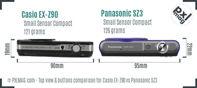 Casio EX-Z90 vs Panasonic SZ3 top view buttons comparison