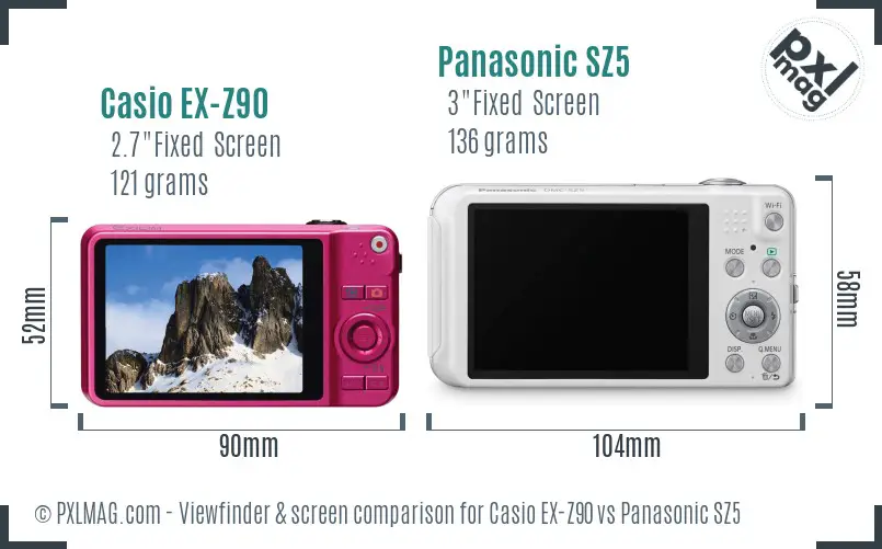 Casio EX-Z90 vs Panasonic SZ5 Screen and Viewfinder comparison