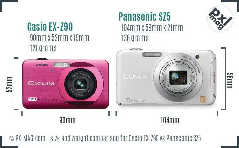 Casio EX-Z90 vs Panasonic SZ5 size comparison