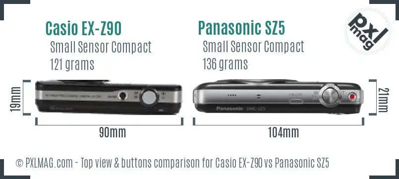 Casio EX-Z90 vs Panasonic SZ5 top view buttons comparison