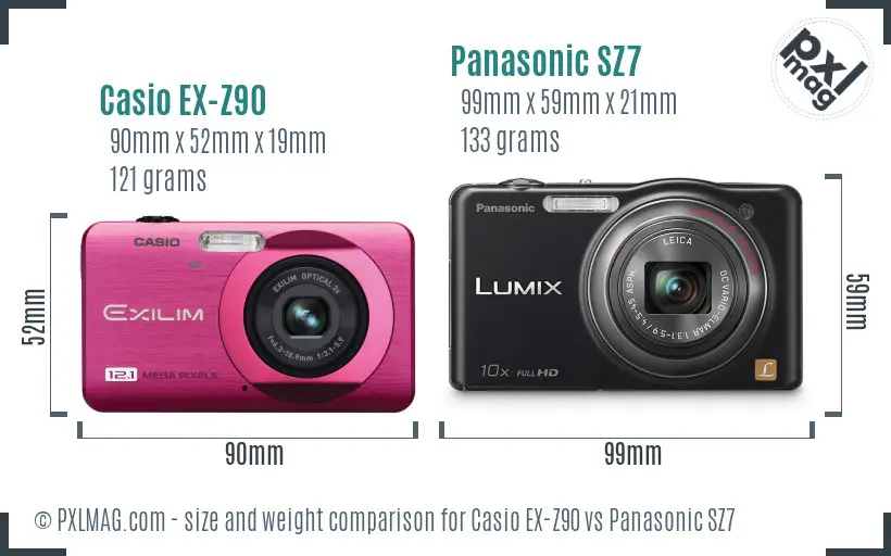 Casio EX-Z90 vs Panasonic SZ7 size comparison