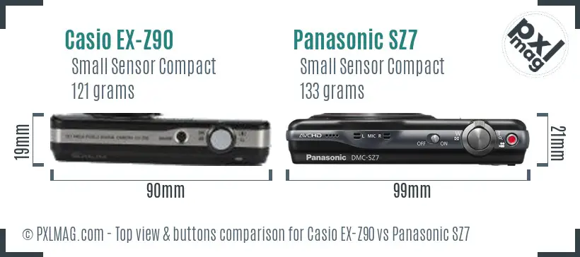 Casio EX-Z90 vs Panasonic SZ7 top view buttons comparison