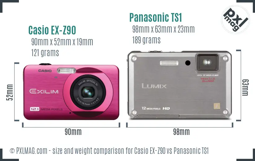 Casio EX-Z90 vs Panasonic TS1 size comparison