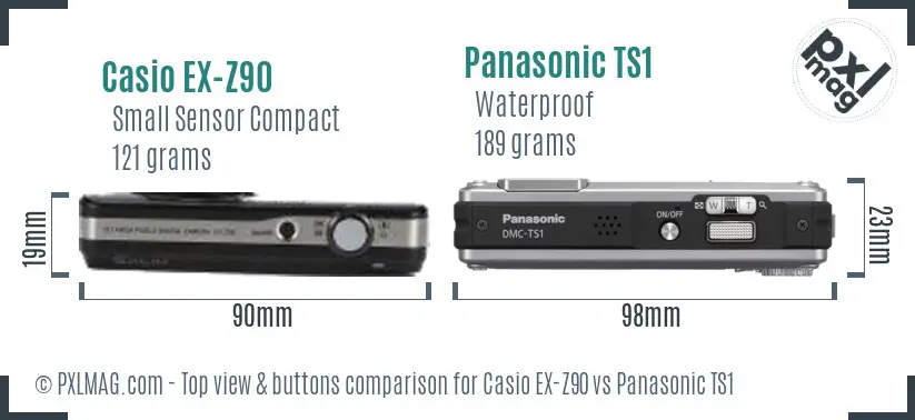 Casio EX-Z90 vs Panasonic TS1 top view buttons comparison