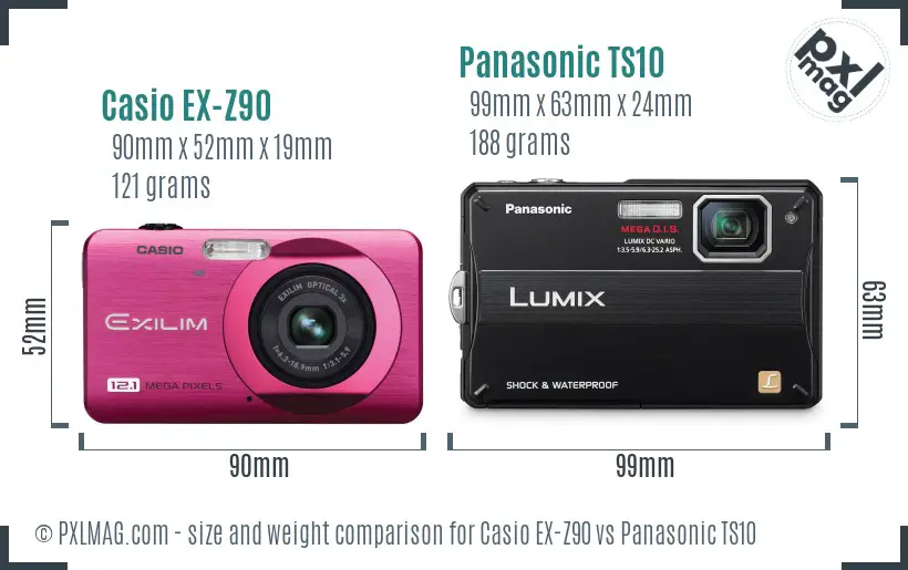Casio EX-Z90 vs Panasonic TS10 size comparison