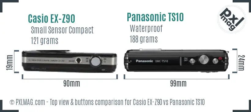 Casio EX-Z90 vs Panasonic TS10 top view buttons comparison