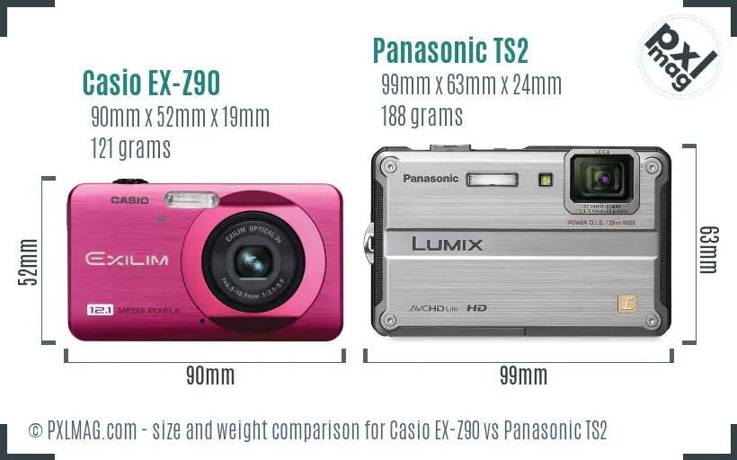 Casio EX-Z90 vs Panasonic TS2 size comparison