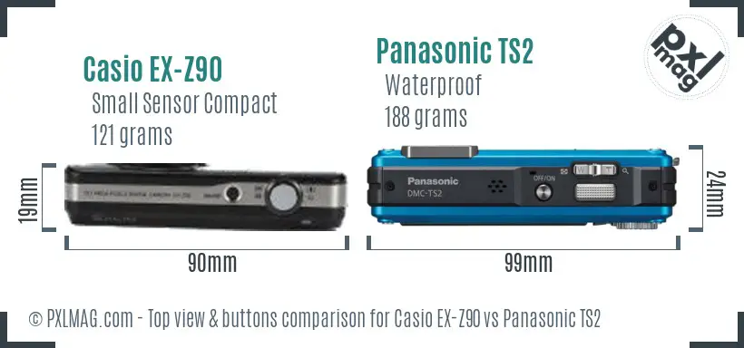 Casio EX-Z90 vs Panasonic TS2 top view buttons comparison