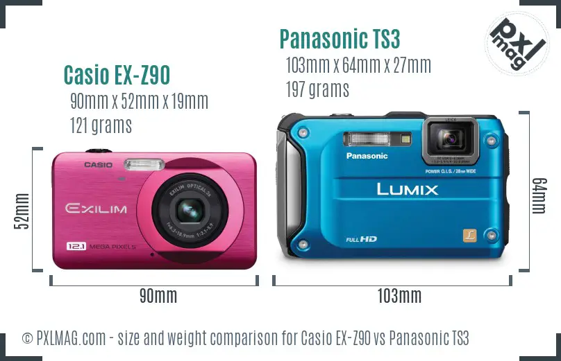 Casio EX-Z90 vs Panasonic TS3 size comparison