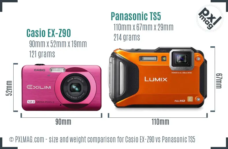 Casio EX-Z90 vs Panasonic TS5 size comparison