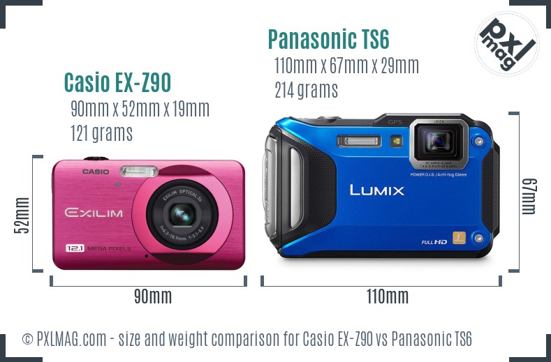 Casio EX-Z90 vs Panasonic TS6 size comparison Casio EX-Z90 vs Panasonic TS6 size comparison