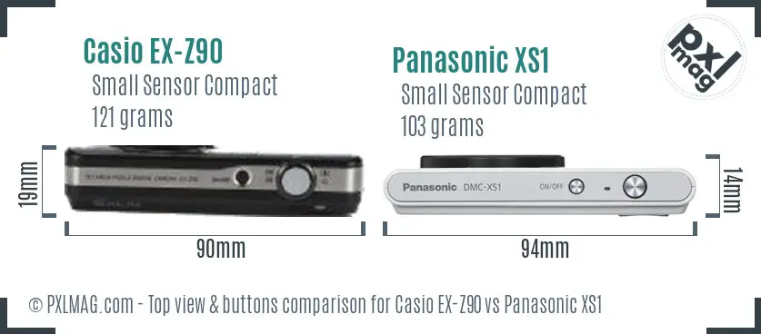 Casio EX-Z90 vs Panasonic XS1 top view buttons comparison