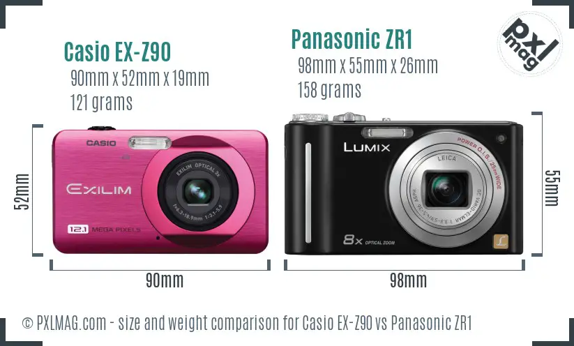 Casio EX-Z90 vs Panasonic ZR1 size comparison