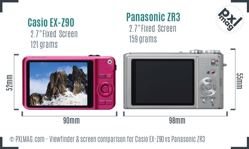 Casio EX-Z90 vs Panasonic ZR3 Screen and Viewfinder comparison