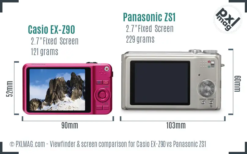 Casio EX-Z90 vs Panasonic ZS1 Screen and Viewfinder comparison