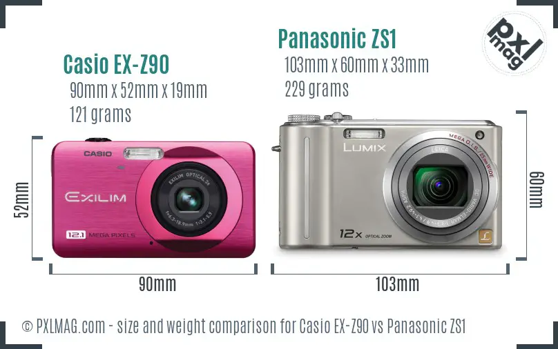 Casio EX-Z90 vs Panasonic ZS1 size comparison