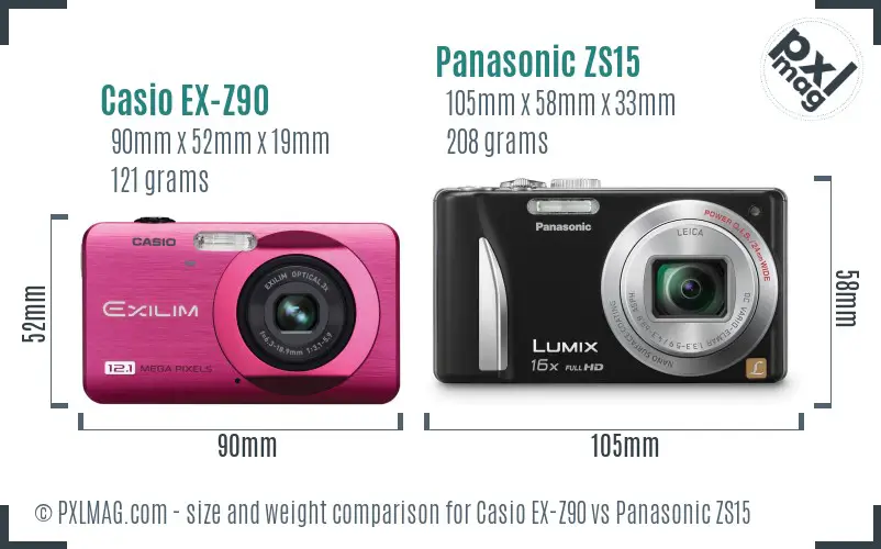 Casio EX-Z90 vs Panasonic ZS15 size comparison Casio EX-Z90 vs Panasonic ZS15 size comparison