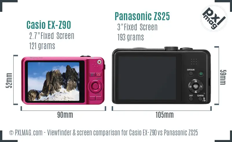 Casio EX-Z90 vs Panasonic ZS25 Screen and Viewfinder comparison