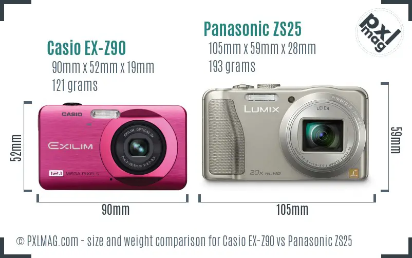 Casio EX-Z90 vs Panasonic ZS25 size comparison