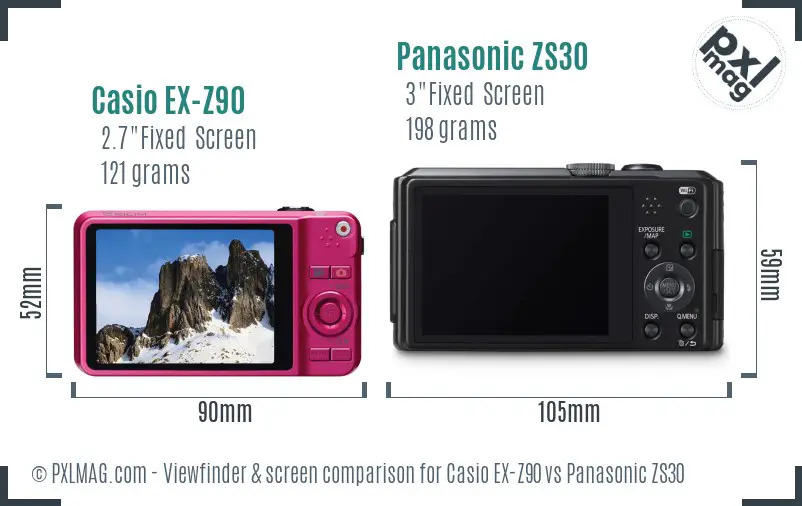 Casio EX-Z90 vs Panasonic ZS30 Screen and Viewfinder comparison