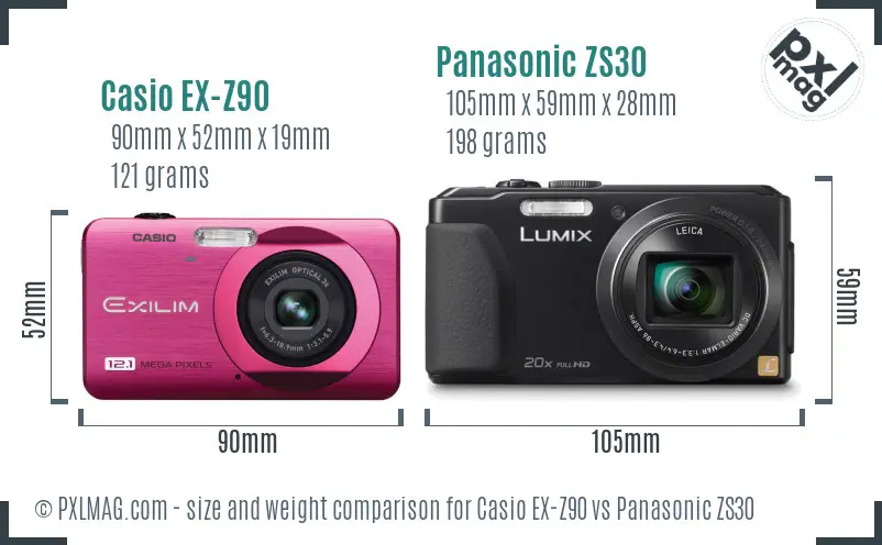 Casio EX-Z90 vs Panasonic ZS30 size comparison