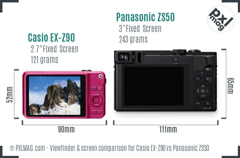 Casio EX-Z90 vs Panasonic ZS50 Screen and Viewfinder comparison