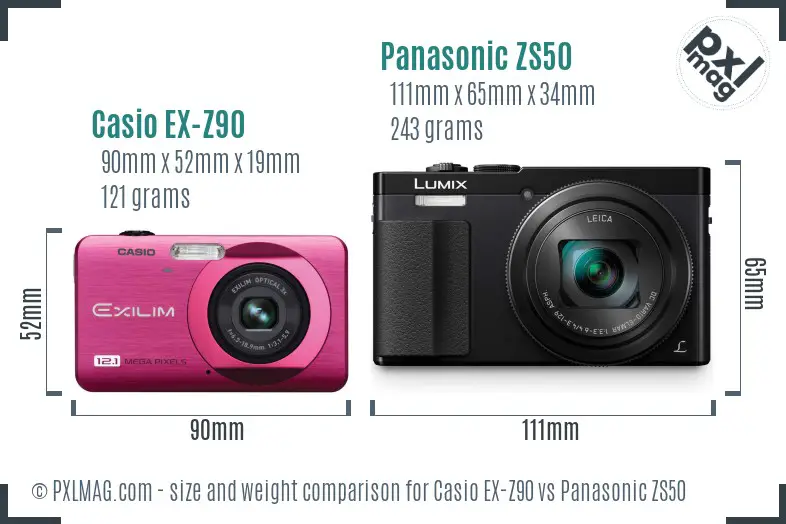 Casio EX-Z90 vs Panasonic ZS50 size comparison