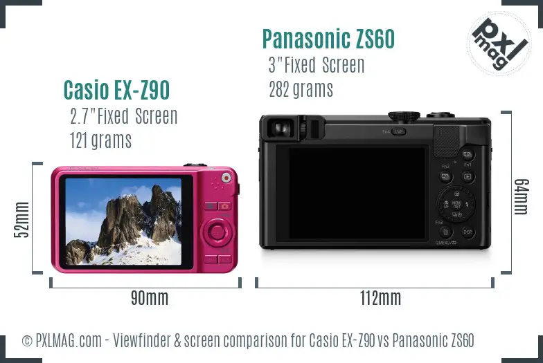 Casio EX-Z90 vs Panasonic ZS60 Screen and Viewfinder comparison