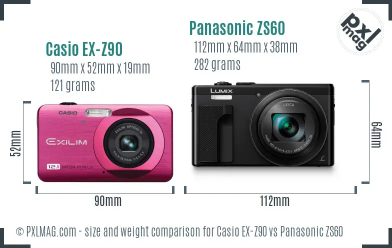 Casio EX-Z90 vs Panasonic ZS60 size comparison