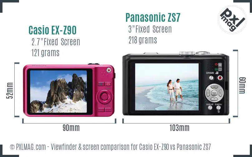 Casio EX-Z90 vs Panasonic ZS7 Screen and Viewfinder comparison