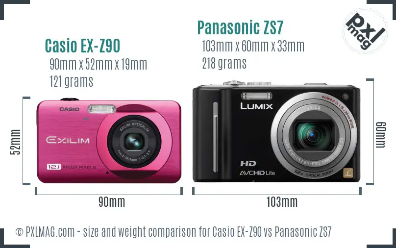 Casio EX-Z90 vs Panasonic ZS7 size comparison